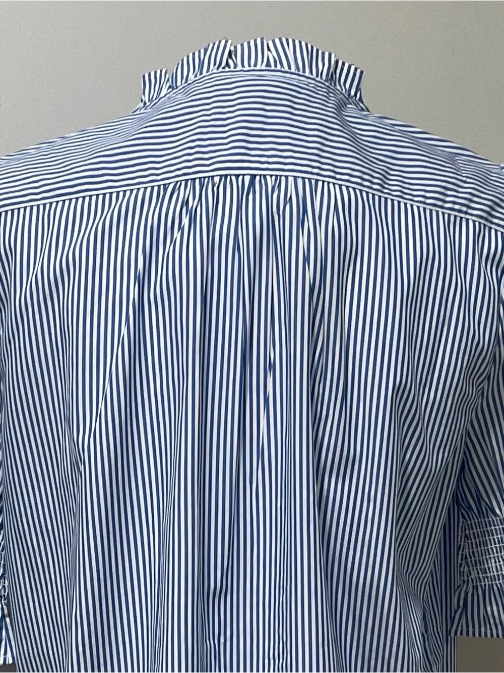 NWT J Crew Banker Blue White Stripe Short Sleeve Puff Smock Ruffle Cotton Preppy